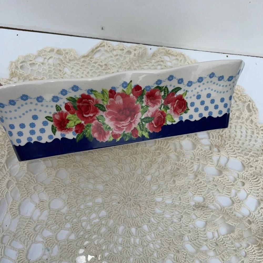 Pioneer Woman Stoneware Dish Casserole Baking Floral Ruffled Edge  12